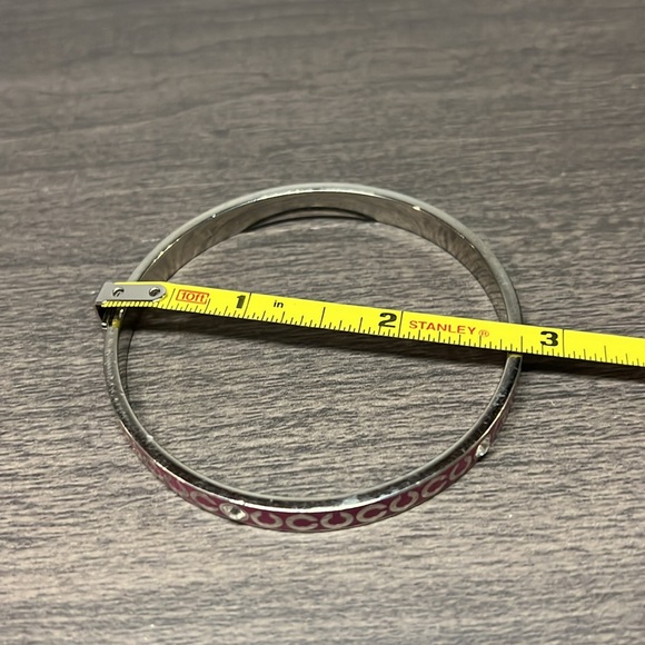 Coach Silver C and Magenta Enamel Bangle Bracelet with Rhinestones - Picture 3 of 5